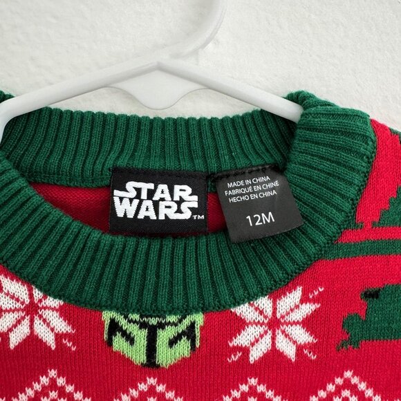 12Mo Kid's Star Wars Holiday Christmas Sweater - Baby Yoda "I Was Cute All Year" - Picture 3 of 5